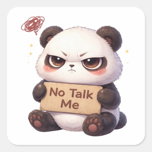 Quadrado Adesivo de Panda Sem Conversa Cansado (Frente)