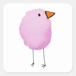 Quadrado Adesivo de Pássaro Rosa em Aquarela Fofa