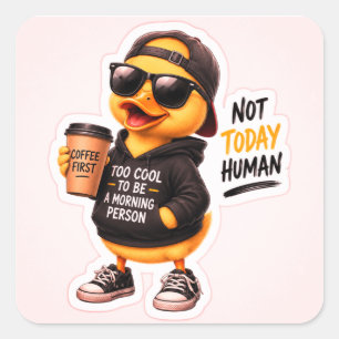 Quadrado Adesivo de Pato de Café Engraçado   Pato de Desenh