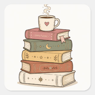 Quadrado Adesivo de Pilha de Livros Pastel Fofa