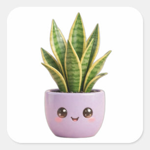 Quadrado Adesivo de Planta de Cobra Kawaii para Interiores