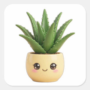 Quadrado Adesivo de Planta Interna Kawaii Aloe Vera