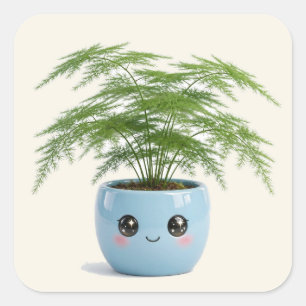 Quadrado Adesivo de Planta Interna Kawaii de Asparagus Fern