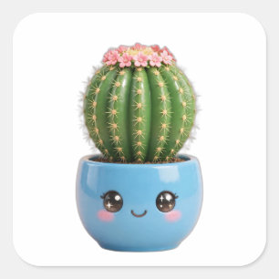 Quadrado Adesivo de Planta Interna Kawaii de Cacto de Barri
