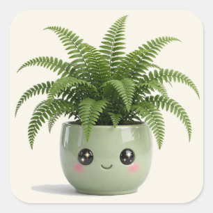 Quadrado Adesivo de Planta Interna Kawaii de Samambaia de B