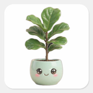 Quadrado Adesivo de Planta Interna Kawaii Fiddle-Leaf Fig