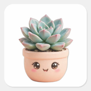 Quadrado Adesivo de Planta Interna Kawaii Suculenta