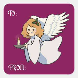 Quadrado Adesivo de presente Anjo com Vela