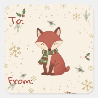 Quadrado Adesivo de presente de Natal de animal da floresta
