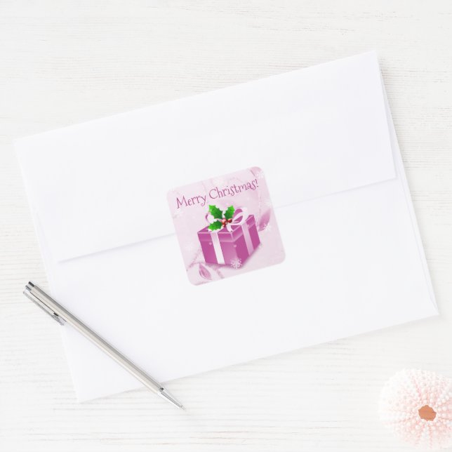 Quadrado Adesivo de presente de Natal rosa (Envelope)