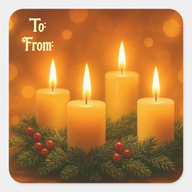Quadrado Adesivo de Presente de Natal Velas Lindas (Frente)