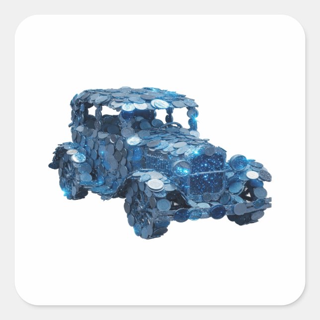 Quadrado Adesivo de presente do CARRO MOEDA AZUL Prata Assi (Frente)