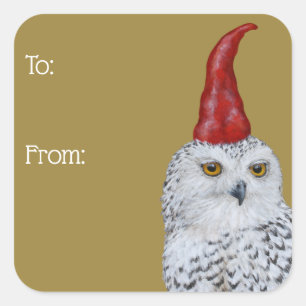 Quadrado Adesivo de presente do Owl Gnome