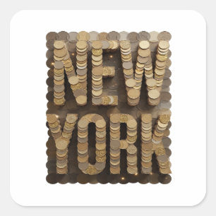 Quadrado Adesivo de Presente Dourado Alegre NOVA YORK