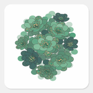 Quadrado Adesivo de presente floral verde da moda