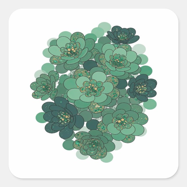 Quadrado Adesivo de presente floral verde da moda (Frente)
