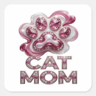 Quadrado Adesivo de presente original rosa CAT MOM