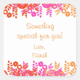Quadrado Adesivo de presente personalizado floral vermelho
