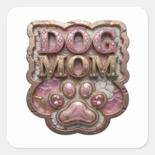 Quadrado Adesivo de presente Premium Gold DOG MOM