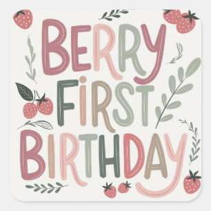 Quadrado Adesivo de Primeiro Aniversário da Berry para Meni