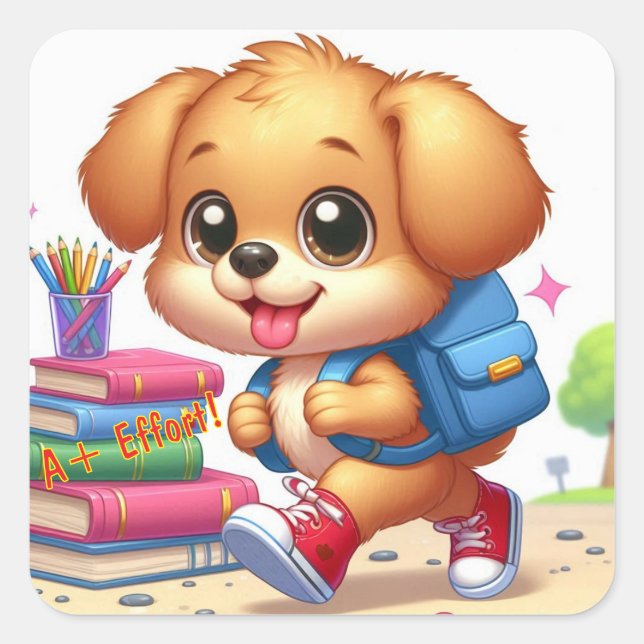 Quadrado Adesivo de puppy personalizado adaptável (Frente)