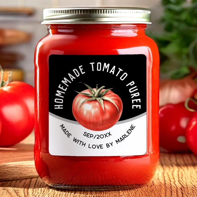 Quadrado Adesivo de purê de tomate com tomate vermelho (Criador carregado)