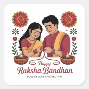 Quadrado Adesivo de Raksha Bandhan
