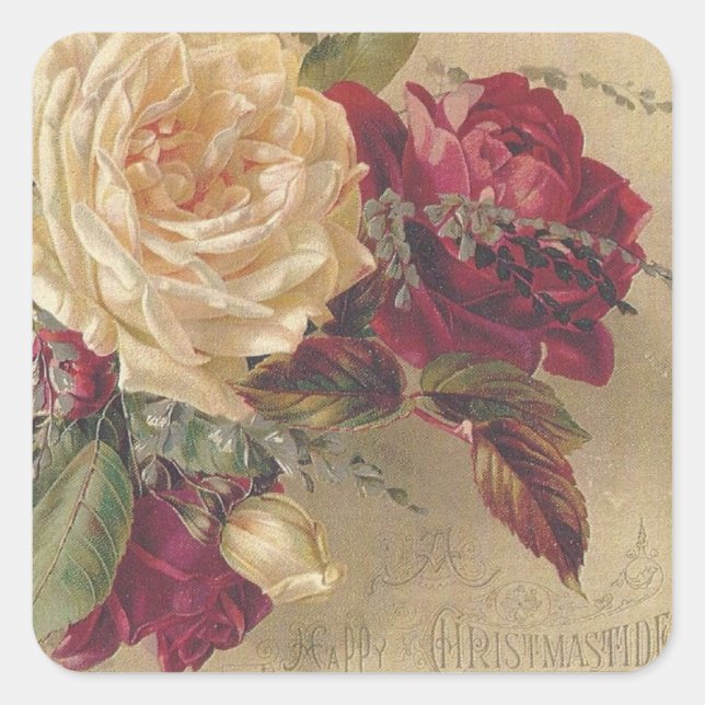 Quadrado Adesivo de Rosas de Natal Vitorianas (Frente)