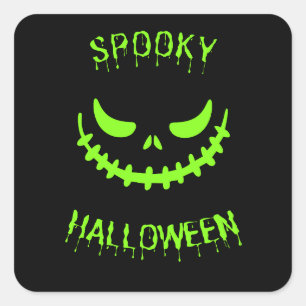 Quadrado Adesivo de Rosto Verde Neon de Halloween Assustado