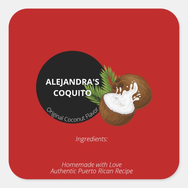 Quadrado Adesivo de Rótulo de Garrafa de Coquito de Coco Ve (Frente)