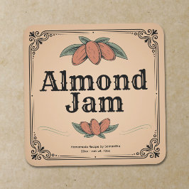 Quadrado Adesivo de Rótulo de Geleia de Amêndoa Vintage