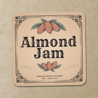 Quadrado Adesivo de Rótulo de Geleia de Amêndoa Vintage