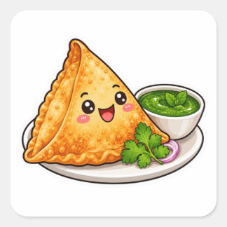 Quadrado Adesivo de Samosa Kawaii, Adesivo de Corte de Comi