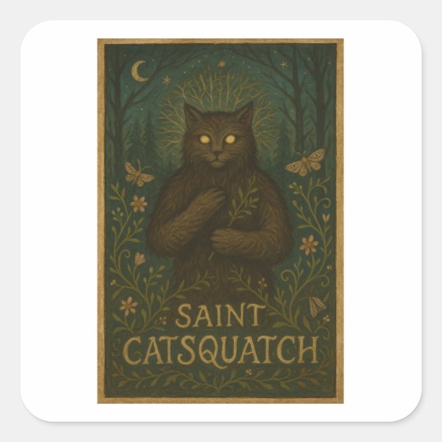 Quadrado Adesivo de São Catsquatch da Floresta WV Críptido (Frente)