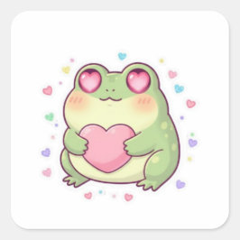 Quadrado Adesivo de Sapo de Amor Fofo Romântico Coração Kaw