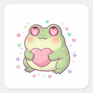 Quadrado Adesivo de Sapo de Amor Fofo Romântico Coração Kaw
