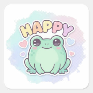 Quadrado Adesivo de Sapo Feliz Sapo Fofo Com Corações Kawai