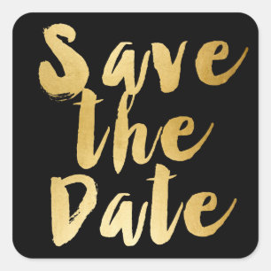 Quadrado Adesivo de SAVE THE DATE em tipo de letra cursiva 