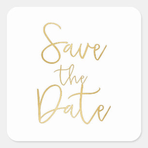 Quadrado Adesivo de SAVE THE DATE em tipo de letra cursiva 