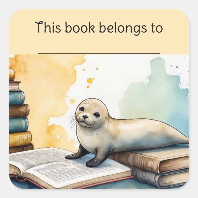 Quadrado Adesivo de selagem e livros editáveis (Frente)