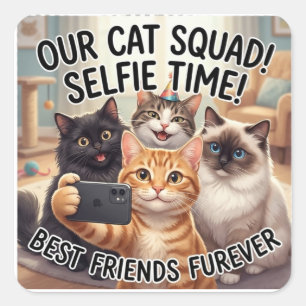 Quadrado Adesivo de Selfie da Turma de Gatos Engraçados
