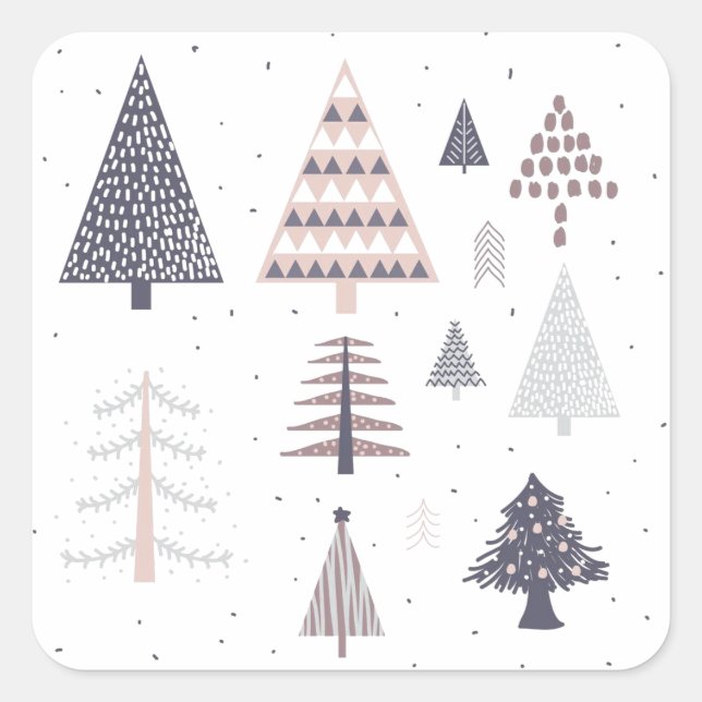 Quadrado Adesivo de selo de envelope: ÁRVORES DE NATAL (Frente)