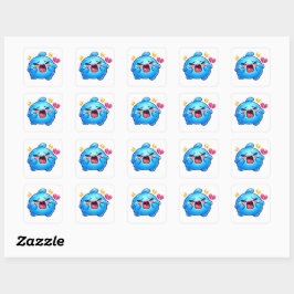 Quadrado Adesivo de Slime Azul Triste Kawaii Choroso com Co