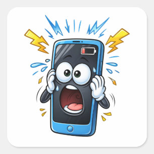 Quadrado Adesivo de telefone de desenho animado chocado com