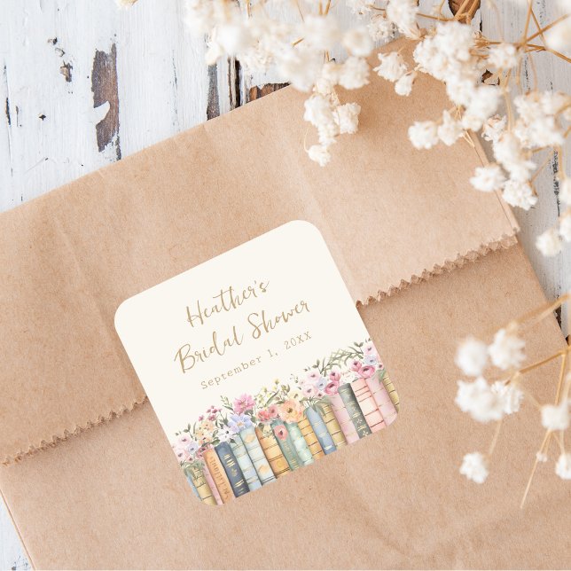 Quadrado Adesivo de tema de casamento de chá de panela de n (Book Theme Bridal Shower Sticker
)