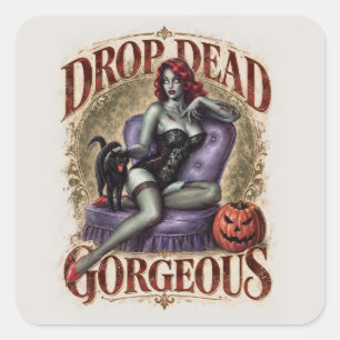 Quadrado Adesivo de Terror de Zumbi Pin-Up Lindíssimo