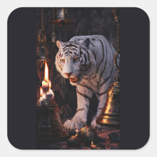 Quadrado Adesivo de Tigre Branco – Um Toque de Selvagem