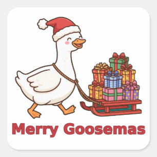 Quadrado Adesivo de Trenó de Ganso Bobo Merry Goosemas