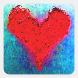 Quadrado Adesivo de Tricô de Coração de Amor de Linha de Lã