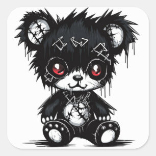 Quadrado Adesivo de Urso de Pelúcia de Terror Doce – Dia do